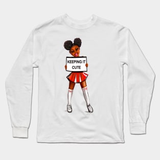 Inspirational motivational affirmation black anime girl cheerleader with Afro hair in puffs, brown eyes and dark brown skin side profile. Hair love ! Long Sleeve T-Shirt